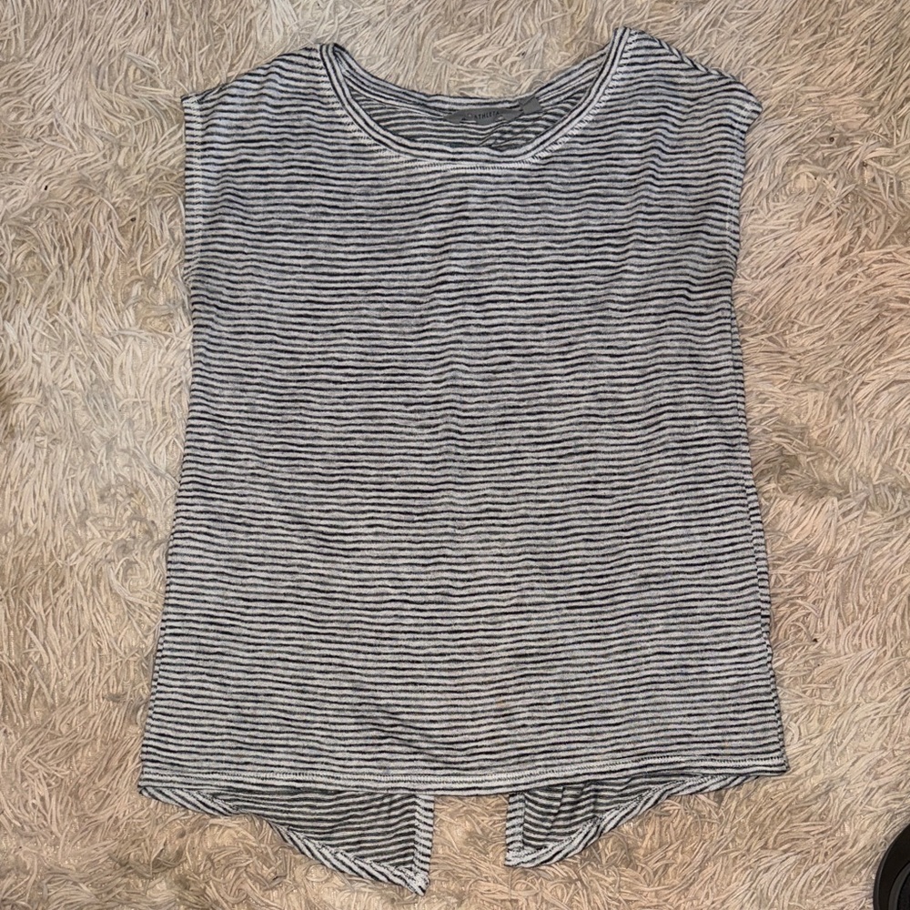 Athleta Black and White Striped Split-back T-shirt - XXS